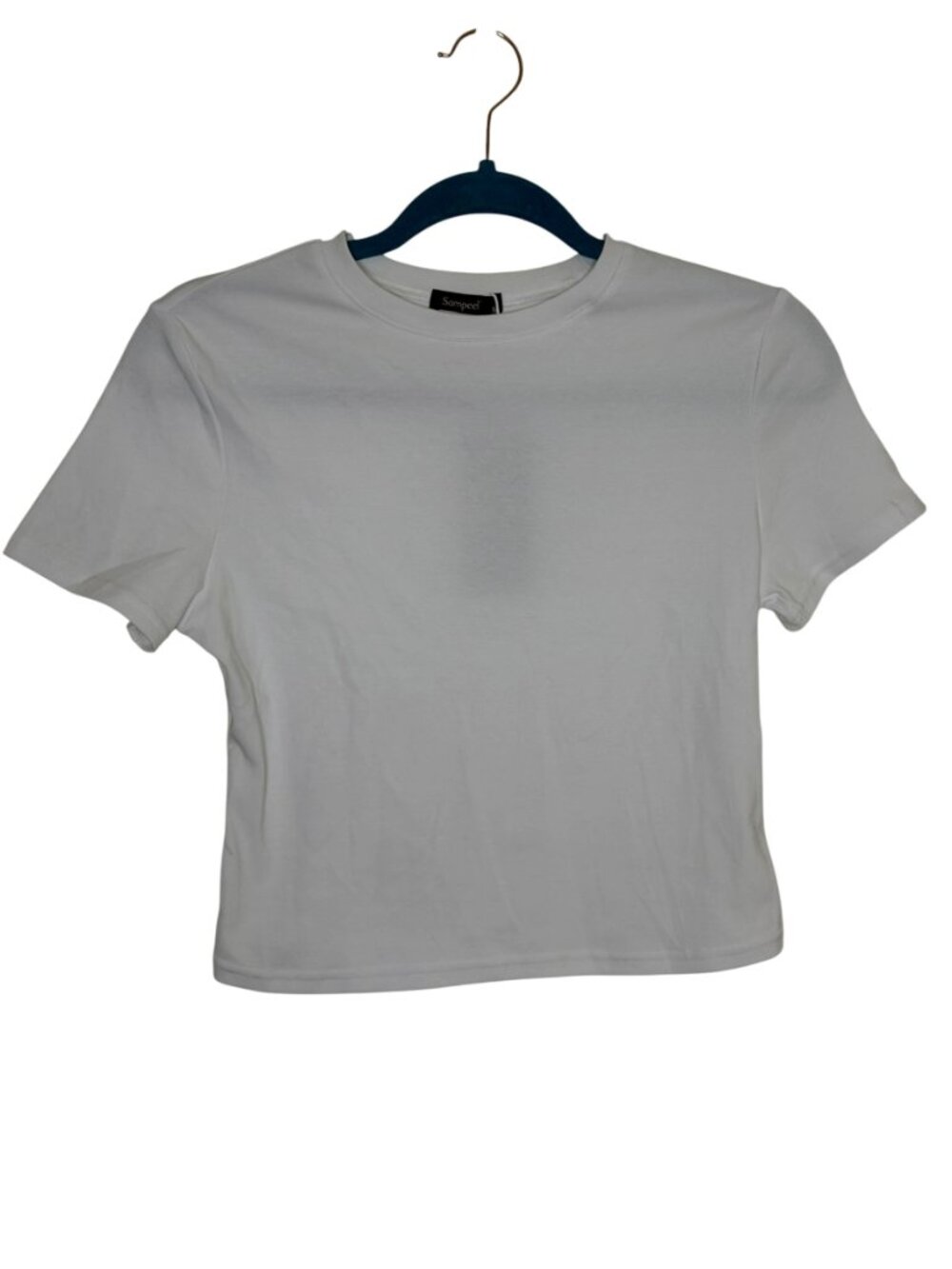 Sampeel Crop T Shirt Knit Top Blouse Crewneck Women White M NWT - Picture 3 of 9